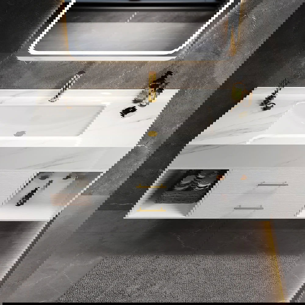 1000mm Floating White Bathroom Vanity with Sintered Stone Vessel Sink - Homary