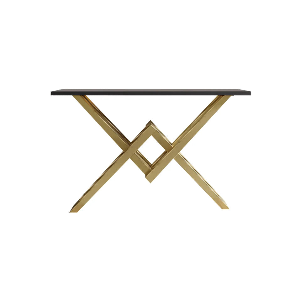 1200mm Black & Gold Narrow Sofa Console Table Hallway Table with Trestle Metal Base -