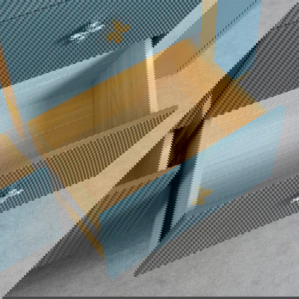 1200mm Modern Blue Dresser Faux Marble Top Cabinet with 6 Drawers in Gold -