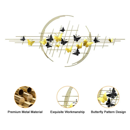1500mm Modern Butterfly Wall Decor Creative Metal Wall Art in Gold & Black Living Room -