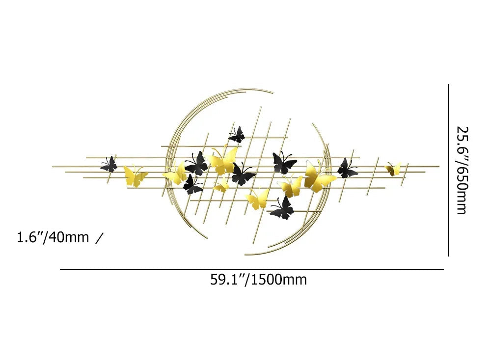 1500mm Modern Butterfly Wall Decor Creative Metal Wall Art in Gold & Black Living Room -