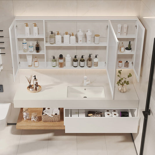 1500mm Modern Floating Bathroom Vanity Set With Single Basin Wall-Mount White & Natural -