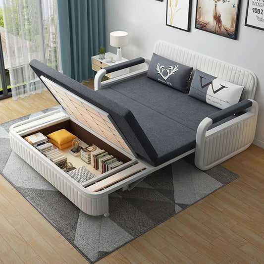 1580mm Modern Deep Grey Convertible Sleeper Sofa Cotton & Linen Upholstery with Storage - Homary