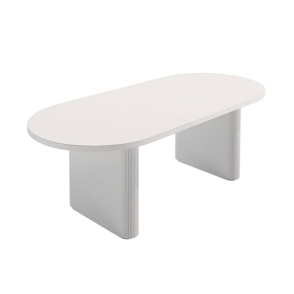 1600mm-2000mm Oval Extendable White Dining Table & 6 White PU Leather Dining Chairs -