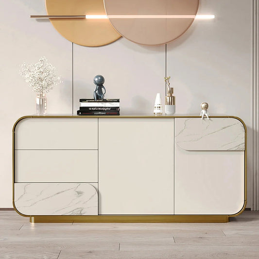 1600mm Modern Off White Sideboard Buffet with Storage White Sintered Stone Credenza - Homary