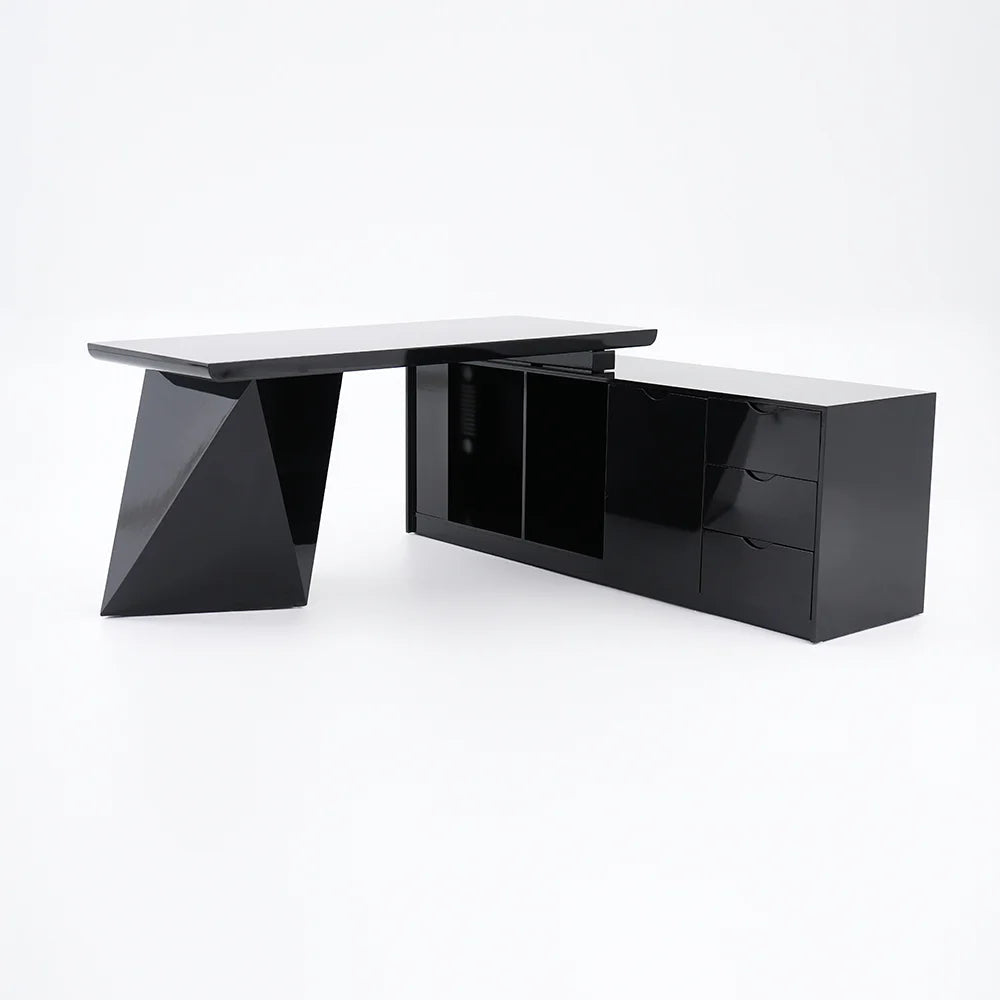 1800mm Black L-Shape Executive Desk Modern Drawers & Cabinet Large Desk Right Hand -