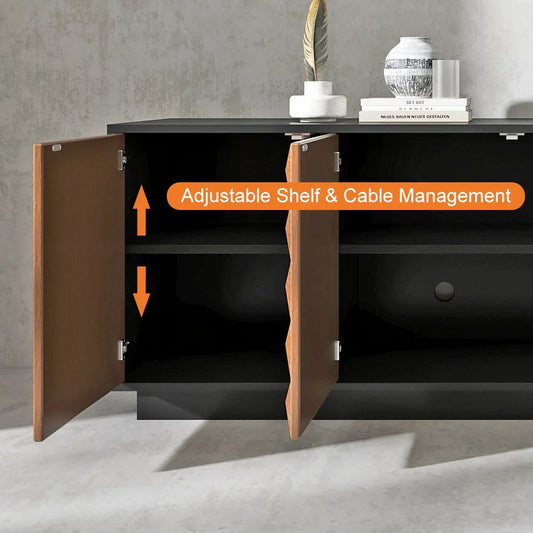 1800mm Modern Black & Natural Tall TV Stand with Storage - Homary