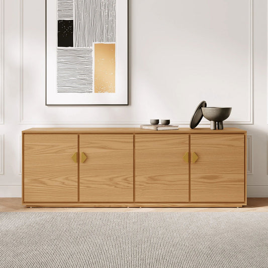 1800mm Natural Wood Tall TV Stand with Storage - Homary