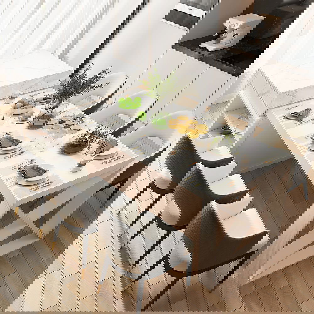 1850mm-2350mm Extendable Modern White Kitchen Island MDF with Storage Kitchen Cabinet - Homary