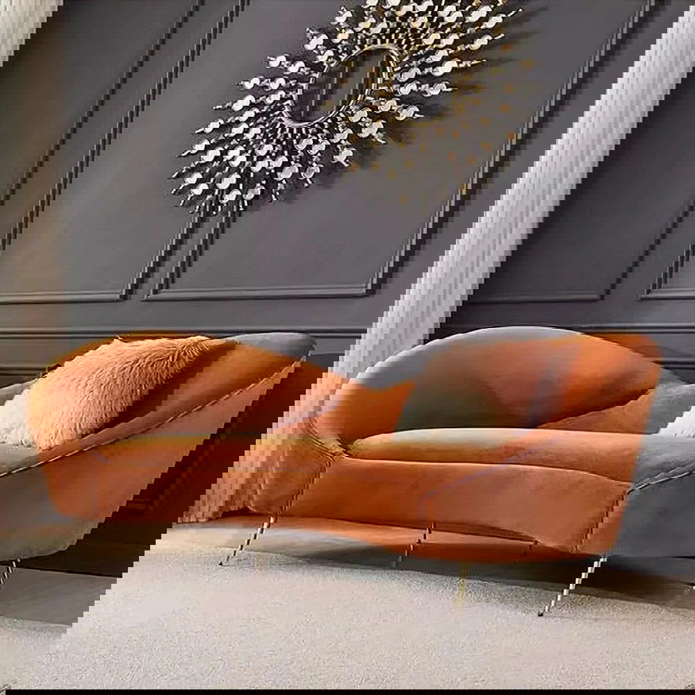 2360mm Modern Orange Velvet Upholstered Large 3-Seater Curved Sofa -