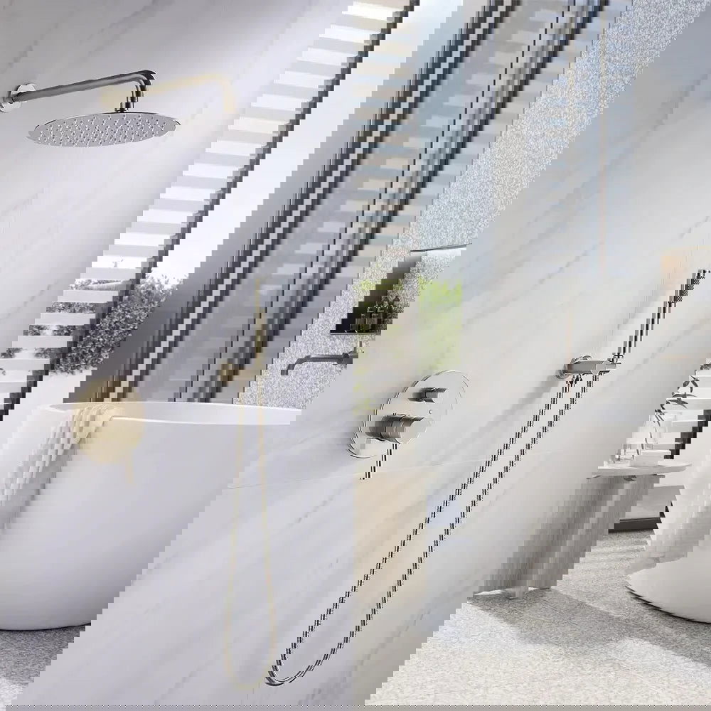 250mm Brushed Gold Wall Mounted Shower System with Handheld Shower Solid Brass -