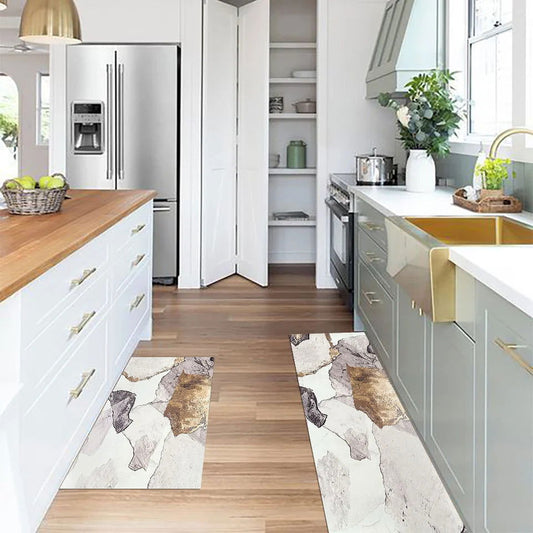 2 Pieces Modern Gold Kitchen Runner Mats Non-slip Abstract Kitchen Mat Set -