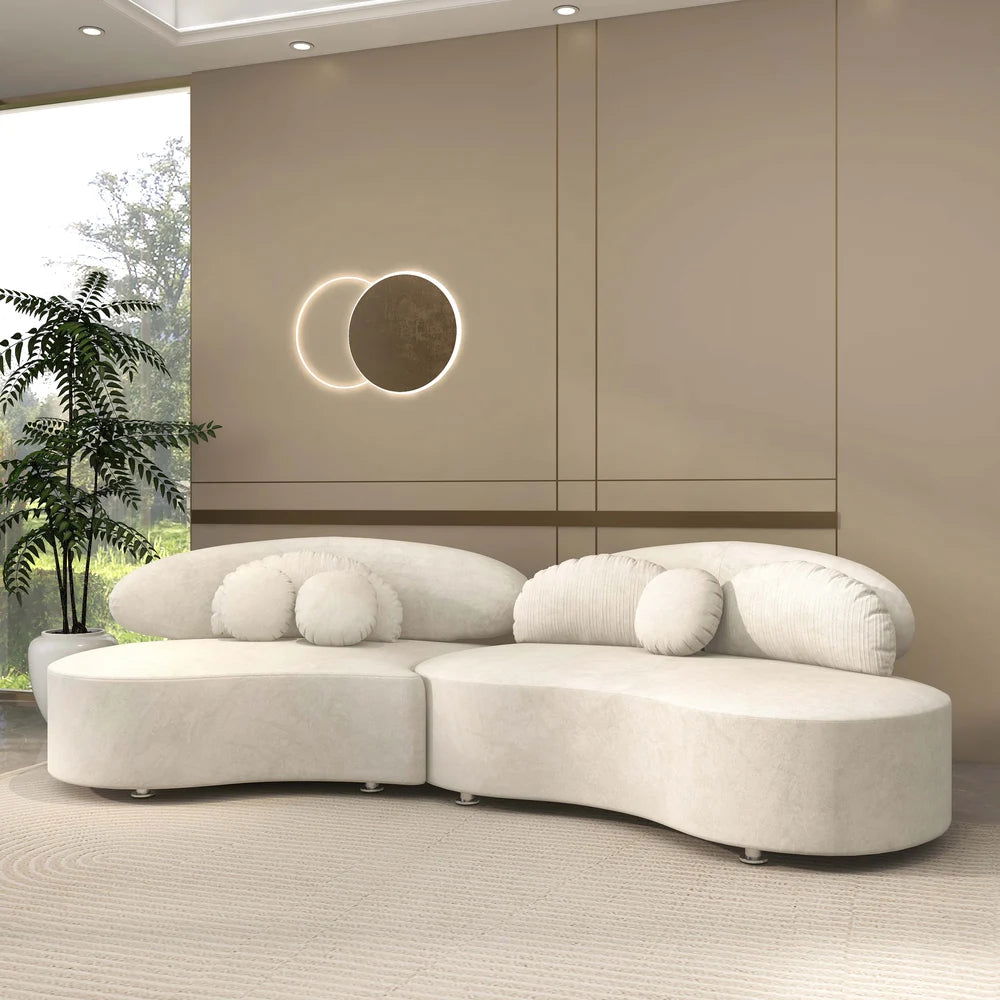 3010mm Modern Beige Curved Sectional Modular Sofa Velvet Upholstery for Living Room -