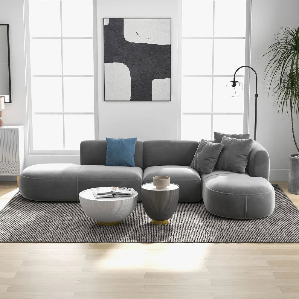 3450mm L-Shaped Sectional Corner Modern Modular Sofa with Pillows in Grey -
