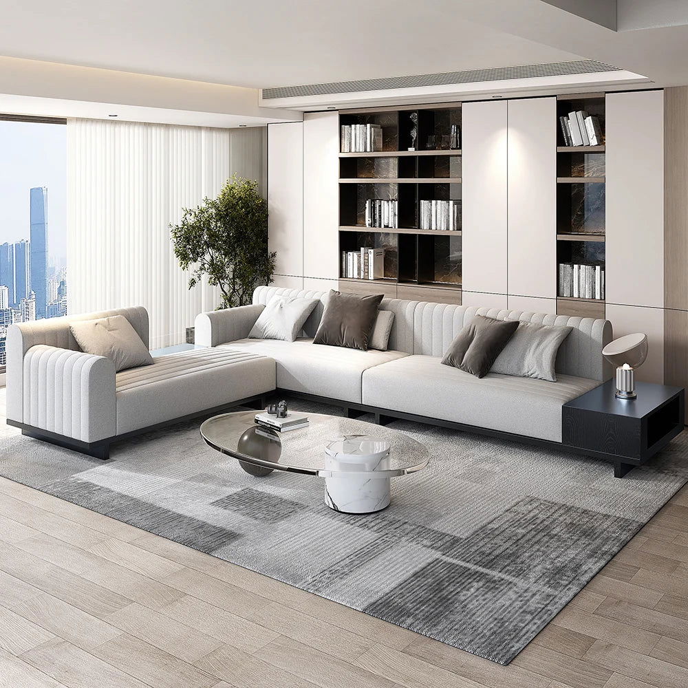 3980mm Modern Corner L-Shaped Sectional Sofa Cotton & Linen with Side Open Storage - Homary