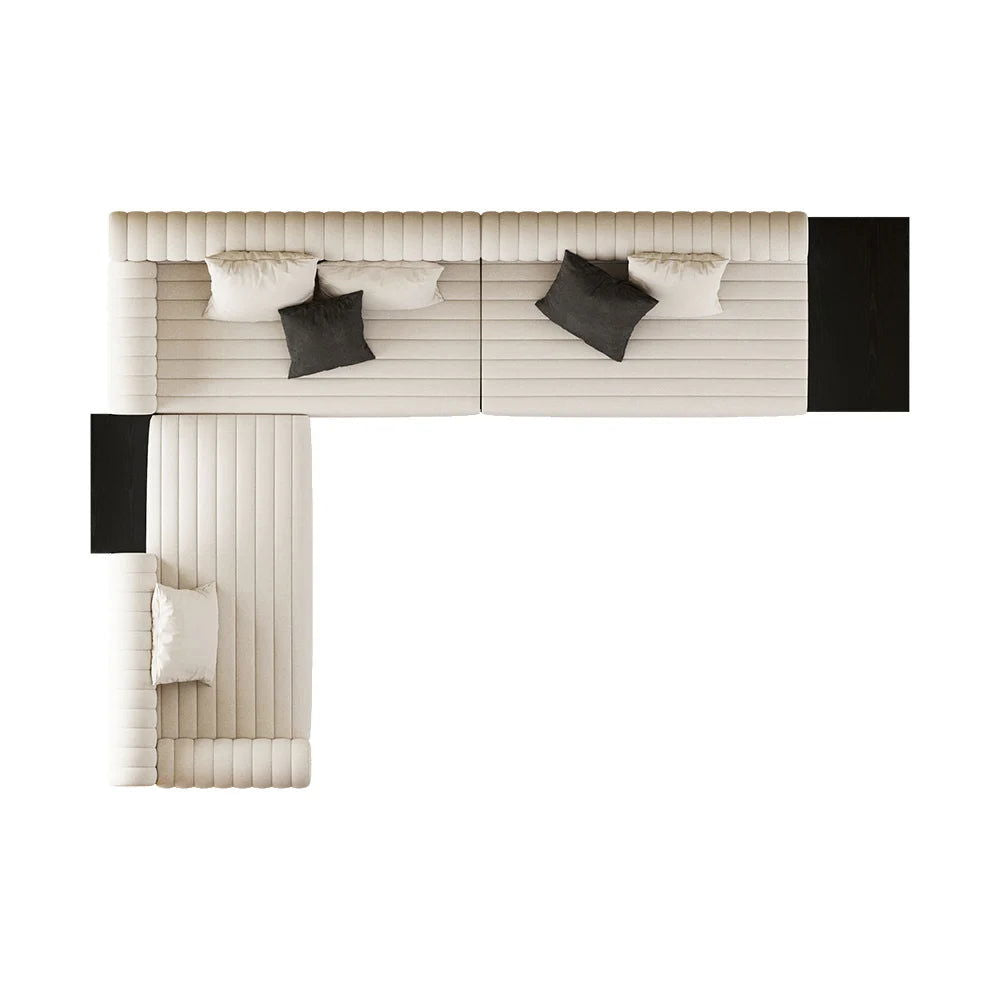 3980mm Modern White Corner L-Shaped Sectional Sofa Cotton & Linen with Side Open Storage -