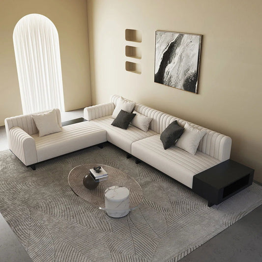 3980mm Modern White Corner L-Shaped Sectional Sofa Cotton & Linen with Side Open Storage - Homary
