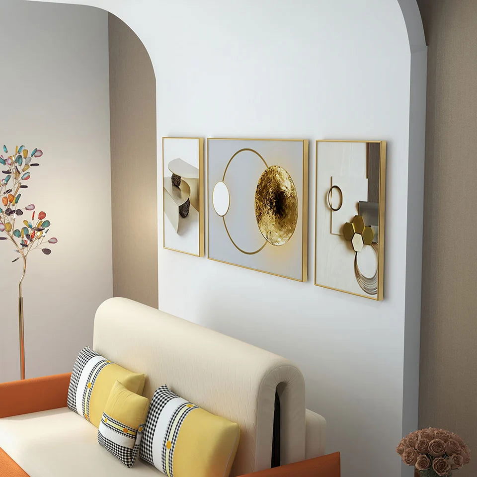 3 Pieces Modern Geometric Abstract Wall Decor Set Canvas Print with Frame Living Room -