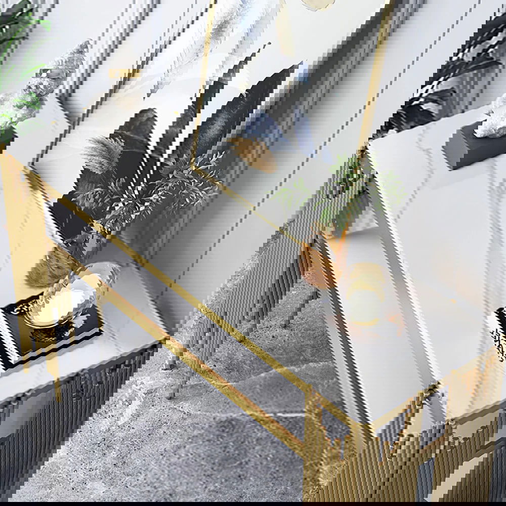 47.2" Modern White Faux Marble Narrow Console Table with Storage Shelf and 4 Gold Legs -