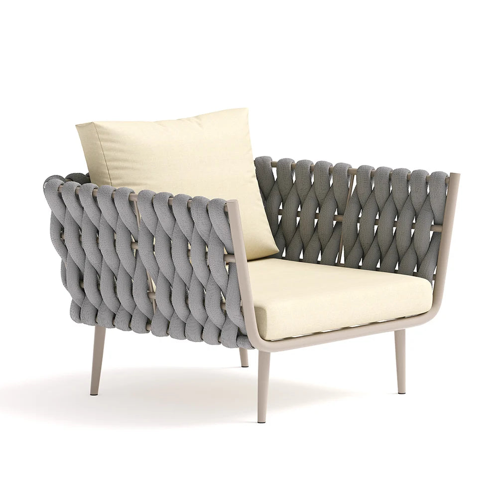 4 Pieces Outdoor Sectional Sofa Set with Webbing Seats and Cushions in Beige & Grey -
