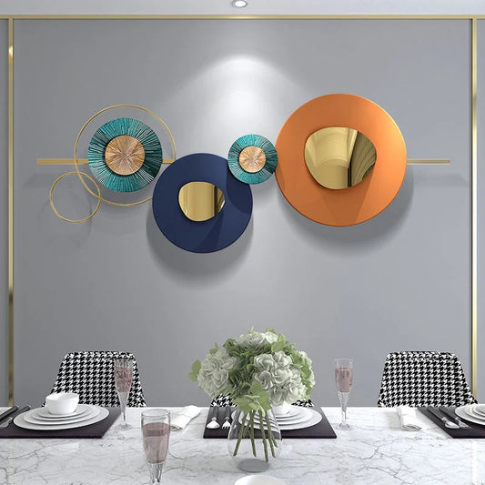 Modern Metal Wall Decor Overlapping Creative Geometric Round Home Hanging Art in Large