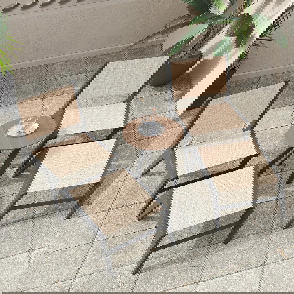 5Pcs Rustic Rattan Aluminum Outdoor Patio Lounge Chair Set Round Coffee Table & Stool -