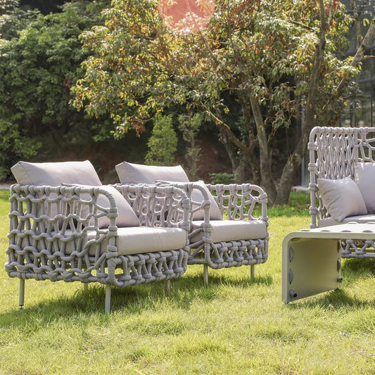 6 Pieces Aluminum & Rope Outdoor Sofa Set with Coffee Table and Cushion Pillow in Gray -