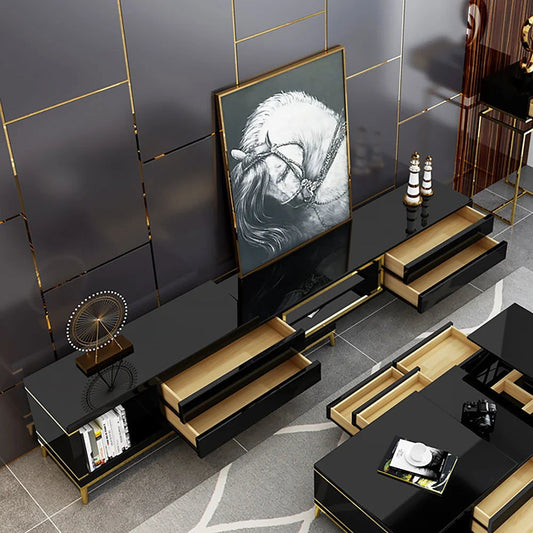 72.8" Black TV Media Console Extendable Up to 102" with Storage Drawers Cables Management - Homary