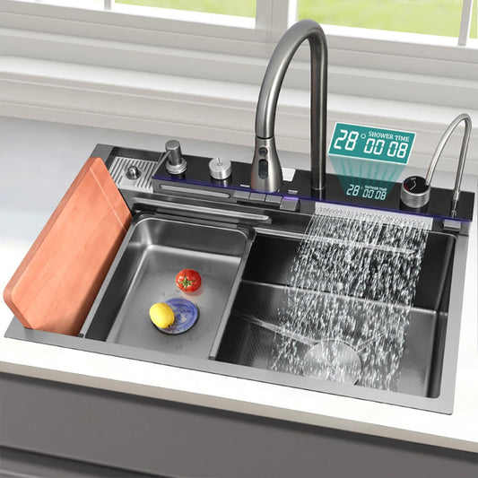 750mm Black Drop-in Kitchen Sink with Mixer Tap Single Bowl Stainless Steel -