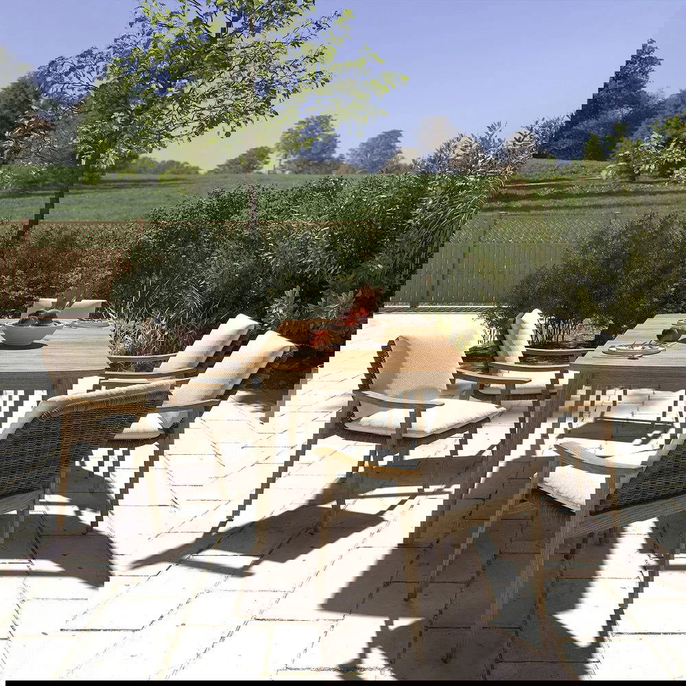 7 Pieces Outdoor Patio Dining Set with Teak Wood Table and Chair in Natural & Grey - Homary