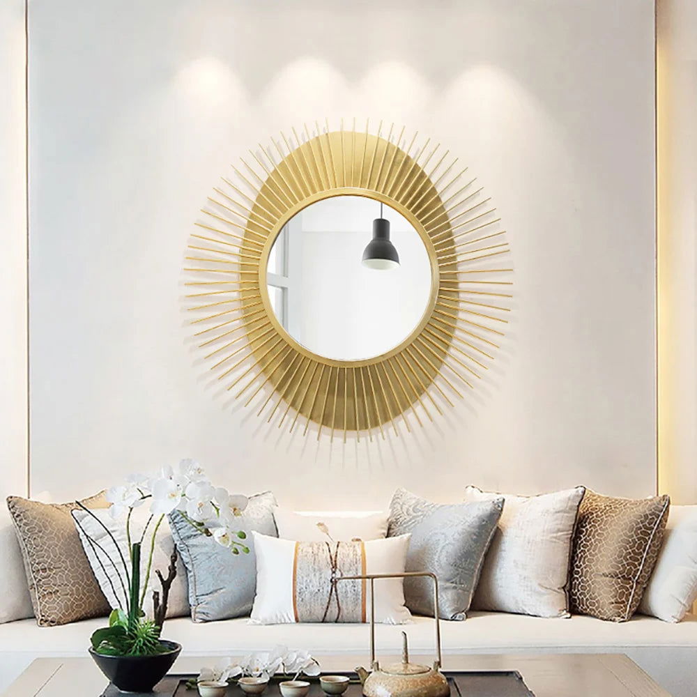 915mm Luxury Creative Sunburst Gold Metal Wall Mirror Home Decor for Living Room -