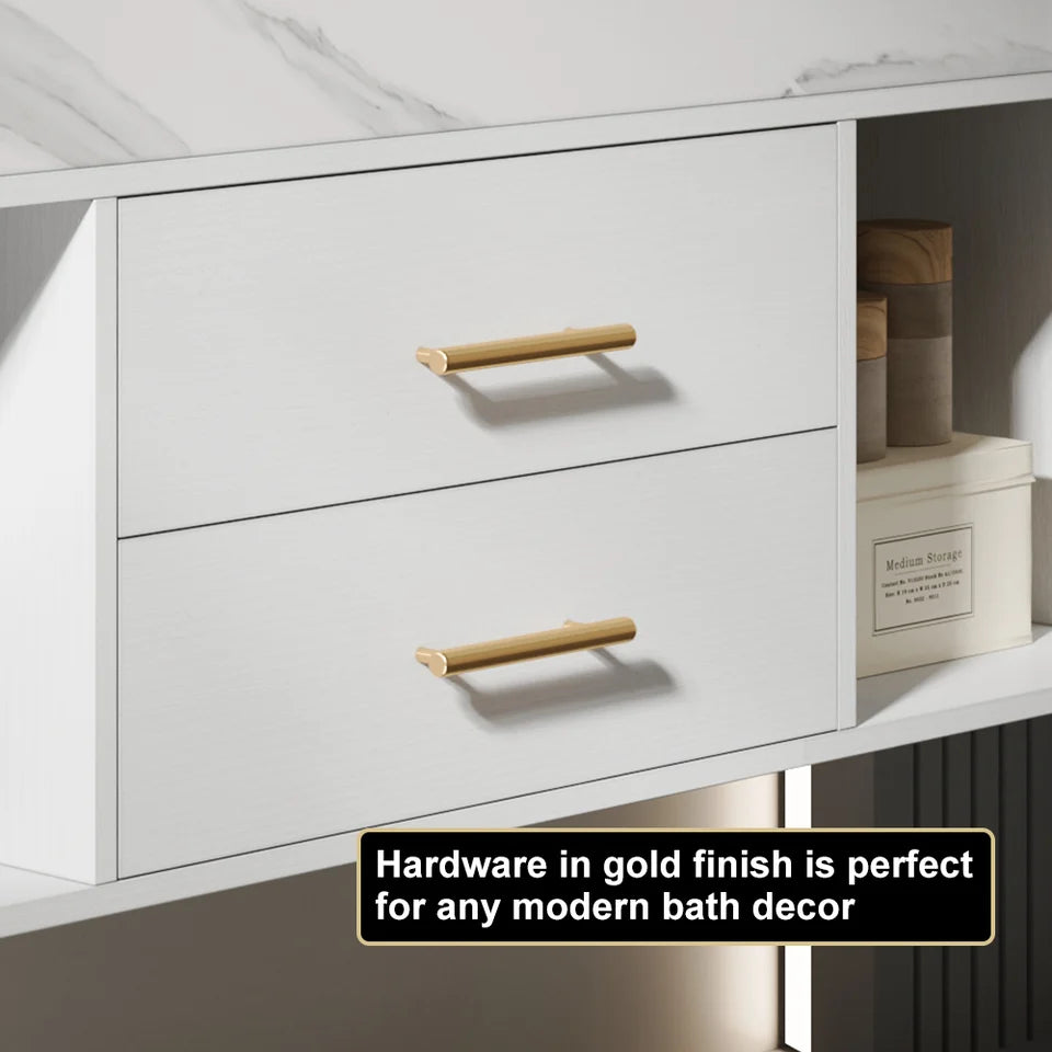 35" Floating Bathroom Vanity with Sintered Stone Vessel Sink with 2 Drawers in White