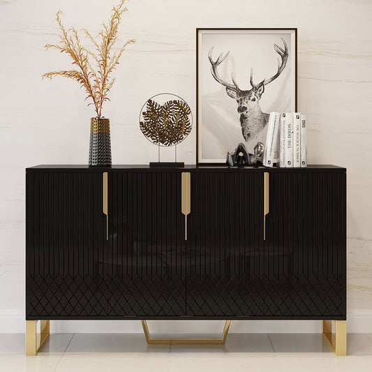 Aro Modern Black Wood Sideboard Cabinet 4 Doors for Kitchen Storage 1500mm Wide - Homary