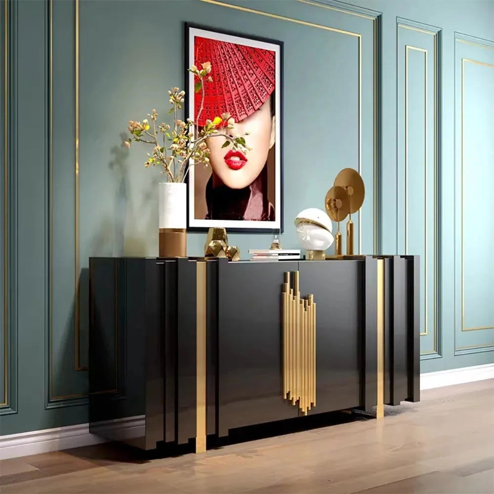 Aurea 1600mm Light Luxury Sideboard Black Rectangular Buffet 2 Doors 2 Shelves in Gold - Homary