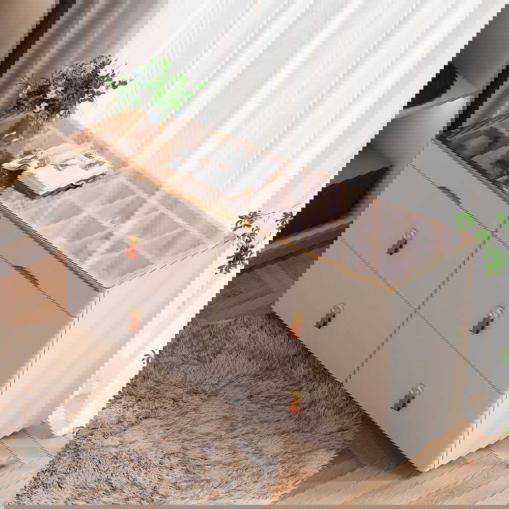 Chanor Glass Champagne Dresser 6 Drawer Closet Island with Jewelry Display Storage -