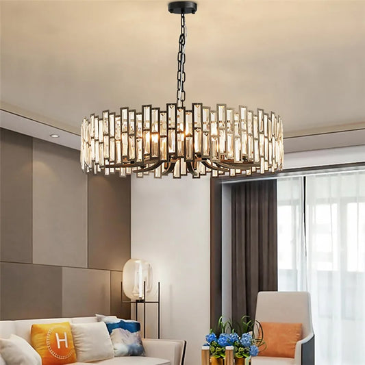 Clytia Modern Geometric Crystal Chandelier 10-Light with Adjustable Chain in Black -