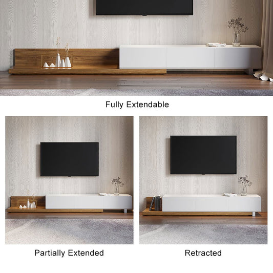 Crator Rectangle Wood Extendable TV Stand White and Walnut Media Console with 3-Drawer - Approved By Design