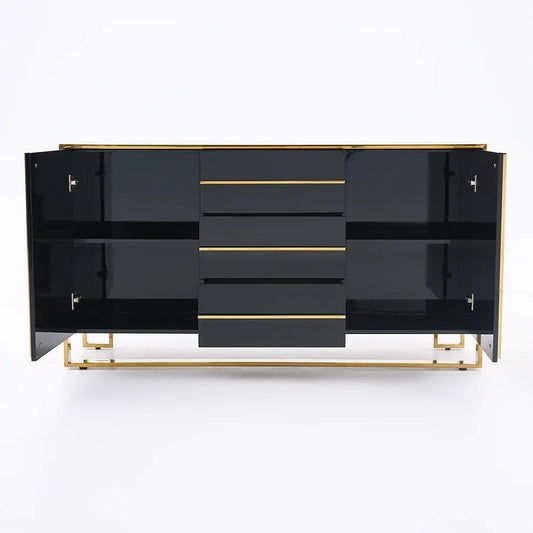 Cylina 1500mm Glossy Black Buffet & Sideboard with 3 Drawers & 2 Doors -