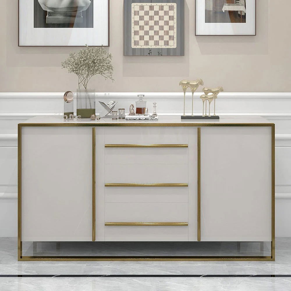 Cylina 1500mm Glossy White Buffet & Sideboard with 3 Drawers & 2 Doors - Homary