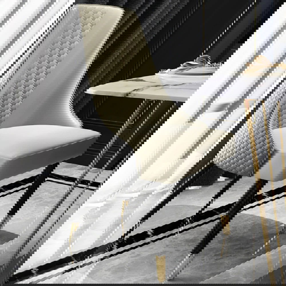 Diamic Modern Grey 6-Piece Dining Chairs Upholstered Faux Leather High Back - Homary