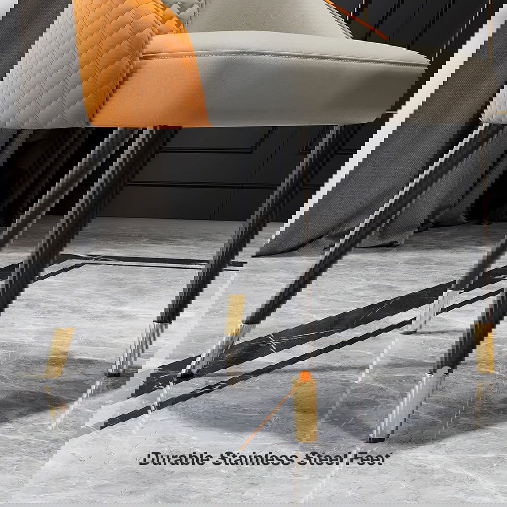 Diamic Set 6-Piece Orange & Beige Upholstered Faux Leather High Back Chair -