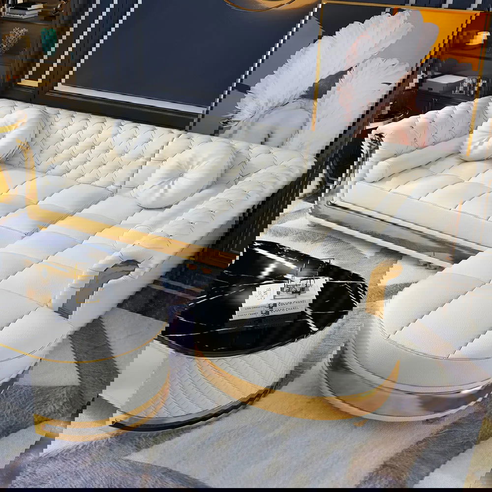 Dodiy Modern L-Shaped White Corner Sectional Sofa 5-Seater Loveseat with Chaise Pillows (Right Chaise) - Homary