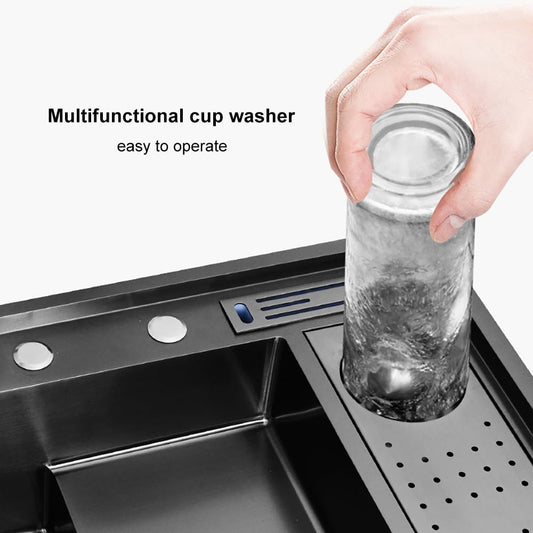 Drop-in Kitchen Sink Workstation With High-pressure Cup Washer Stainless Steel in Black -