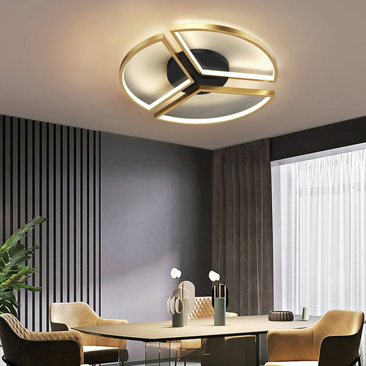 Geometric Semi Flush Mount LED Ceiling Light with Golden Frame -