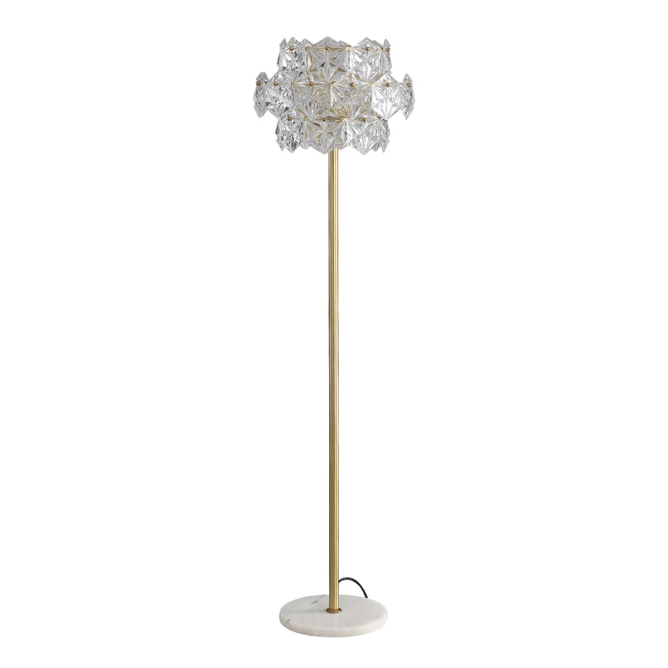 Glam 3-Light Gold Plug-in Brass Standing Floor Lamp with Marble Base for Living Room -