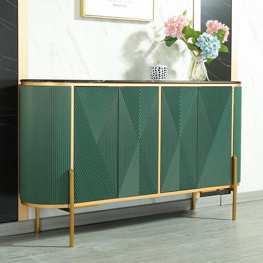 Green Sideboard Buffet Oval Faux Marble Top 1500mm Sideboard Cabinet 4 Doors & Shelves - Homary