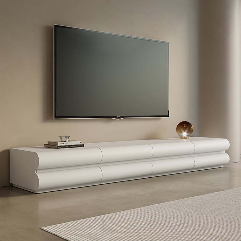 Humply 2000mm Modern White Leather Long TV Stand with 8 Drawers Media Console -