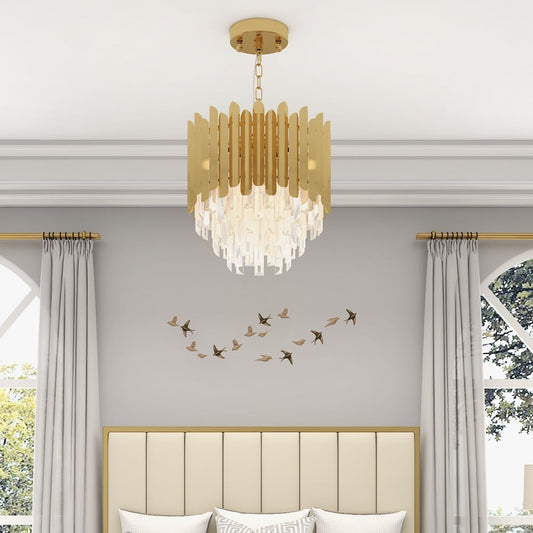 Kitoney Modern Gold 3-Light Tiered Crystal Chandelier for Living Room and Dining Room - Homary