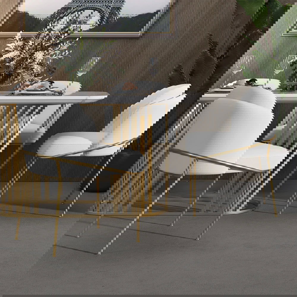 Linenic 4-Piece White Dining Chair Modern Cotton&Linen Upholstered Side Chair in Gold - Homary