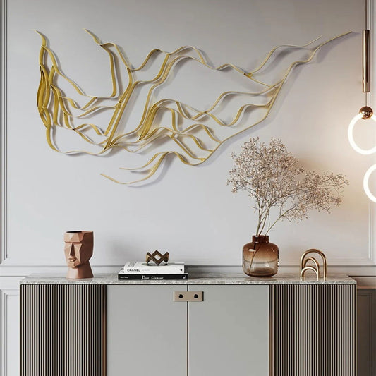 Luxury Abstract Wavy Lines Wall Decor Irregular Metal Wall Art in Gold for Living Room -